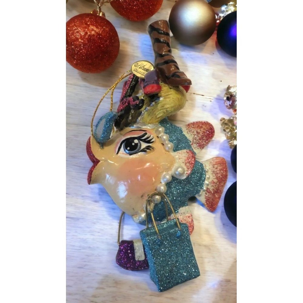 Katherine's Collection MALL QUEEN Kissy Fish Christmas Ornament Glitter 6" JOY